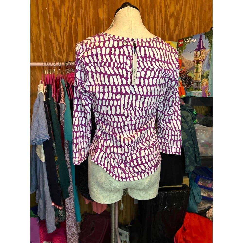 Chico's Purple White Abstract Print V-Neck Long Sleeve Top NWT Sz 0 (S) - Picture 5 of 6